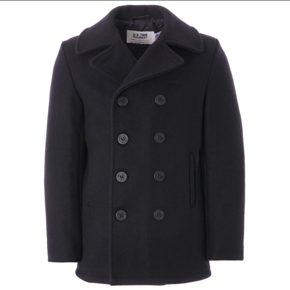 Schott NYC US 740 Wool Pea Coat XL Navy